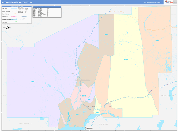 Matanuska Susitna County Digital Map Color Cast Style